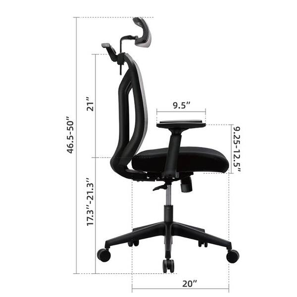 dimension image slide 6 of 15, Ergonomic Mesh Executive Chair Home Office Chair with Lumbar Support, Headrest