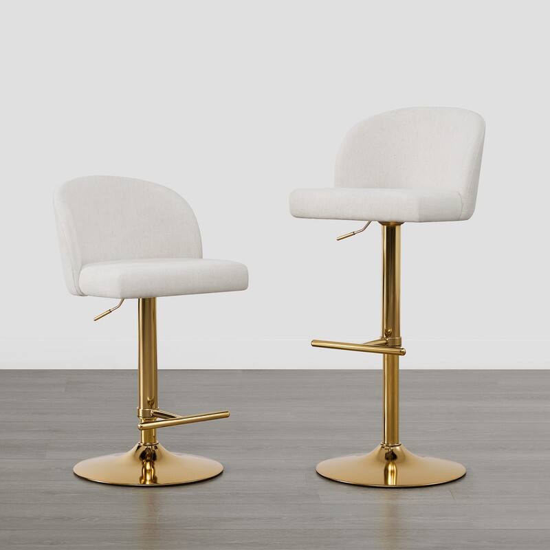 Spruce & Spring Charlotte Modern Adjustable Swivel Bar Stools Set with Arched Footrest - Set of 4 - White-Gold