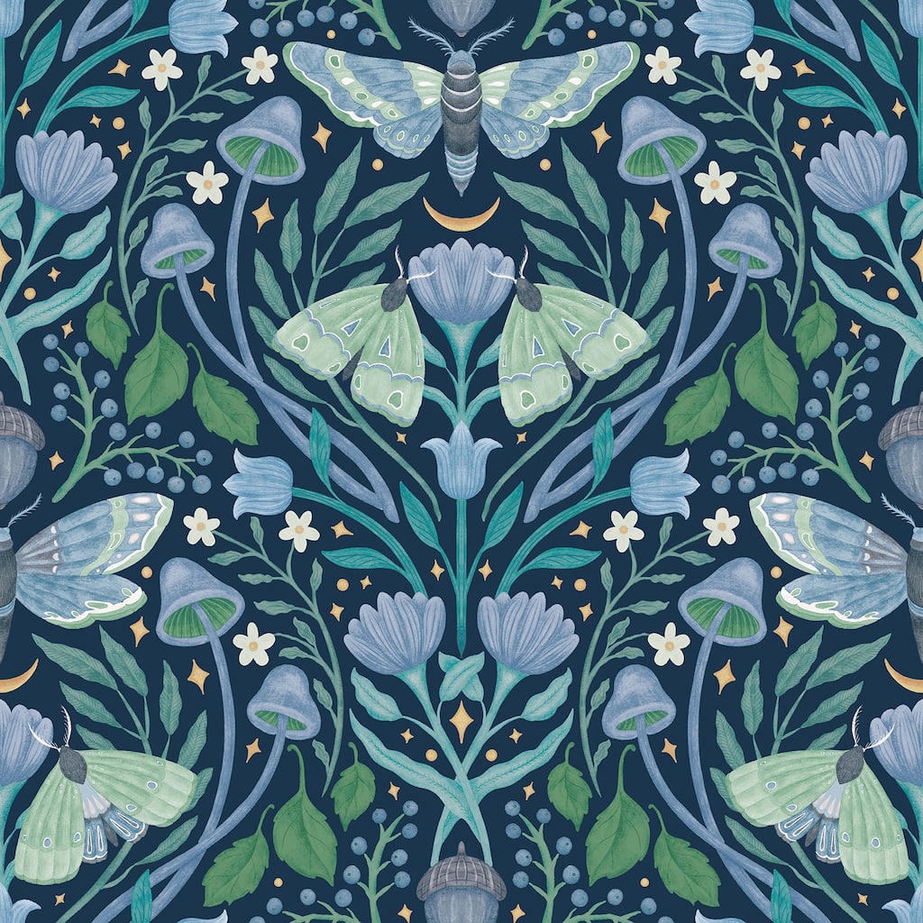 RoomMates Enchanted Forest Damask Blue Peel and Stick Wallpaper