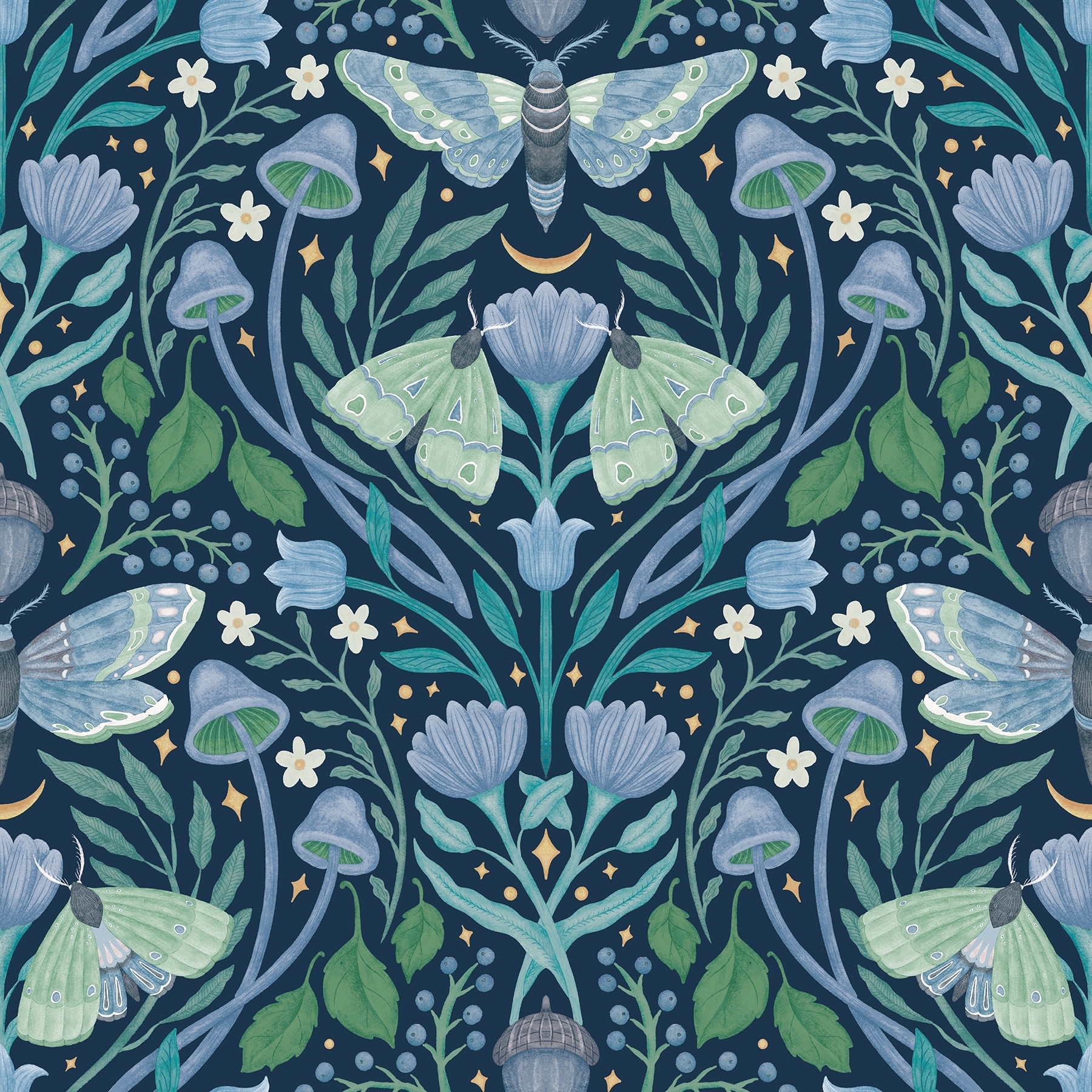 RoomMates Enchanted Forest Damask Blue Peel and Stick Wallpaper