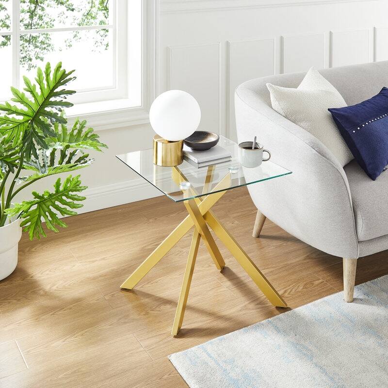 Side Table with Glass Top - Gold