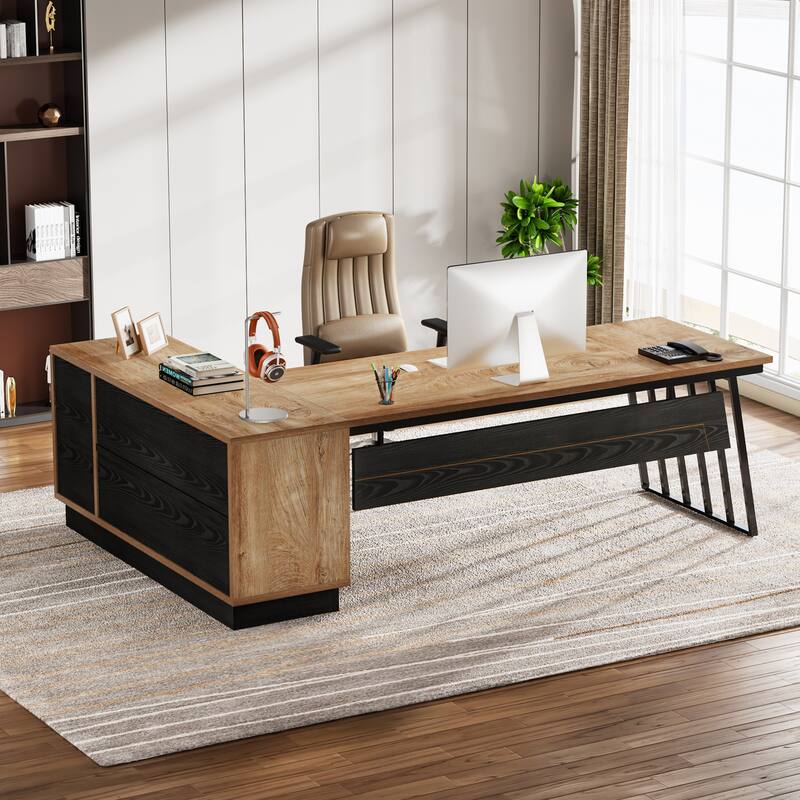 71-Inch Executive Desk, L-Shaped Desk with Cabinet