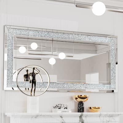 Large Sparkling Crystals Diamond Embedded Venetian Wall Mirror - 48" x 24"