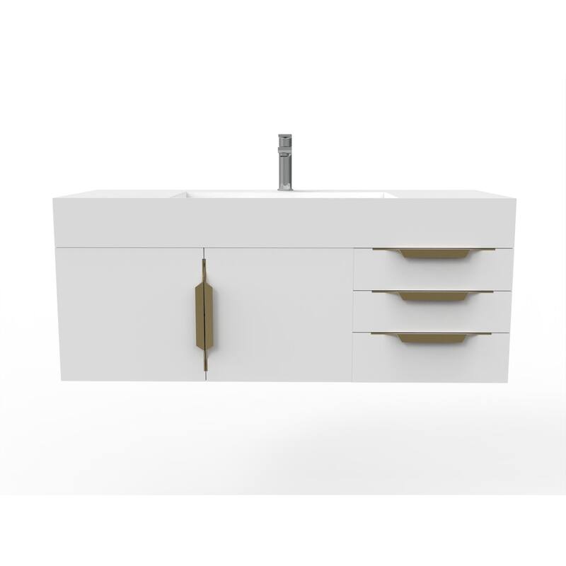 Amazon 48" Wall Mounted Bathroom Vanity Set with White Solid Surface Top - White - Gold Finish