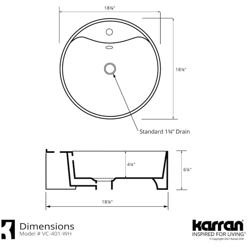 Karran USA VC-401 Valera 18-1/8" Circular Vitreous China Vessel