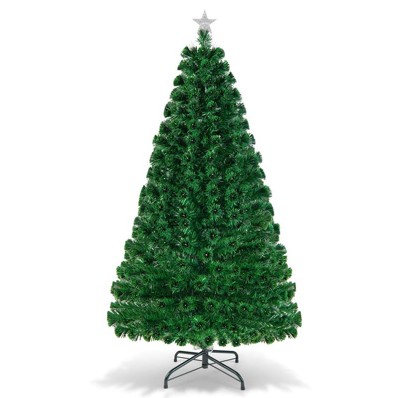 Gymax 6Ft Pre-lit Optical Fiber Christmas Tree w/ Colorful LED Lights - See Details
