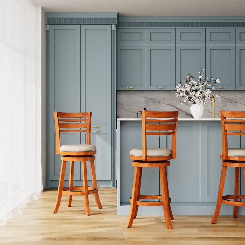 30" Bar Height Slat Back Swivel Stool