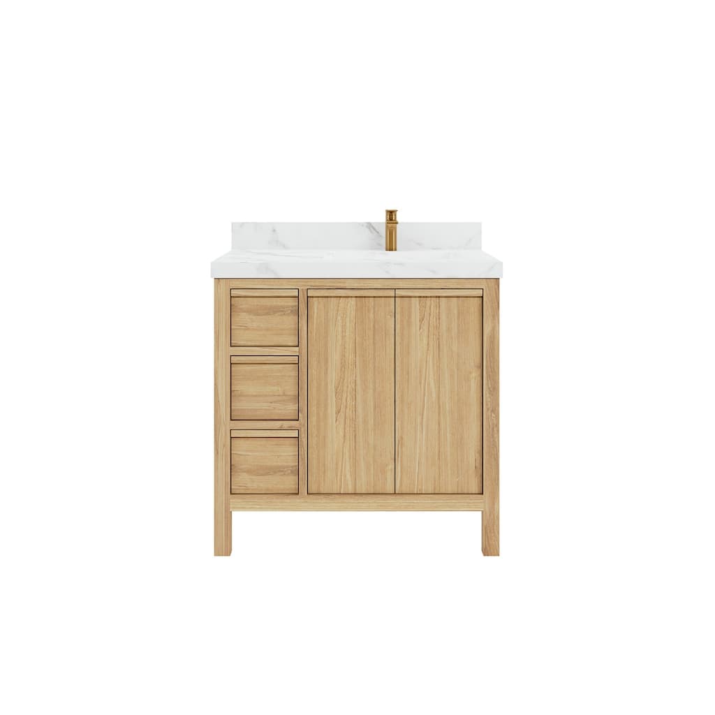 Willow Collections 36 in. W x 22 in. D Elizabeth Solid Teak Right Offset Sink Bathroom Vanity with Countertop