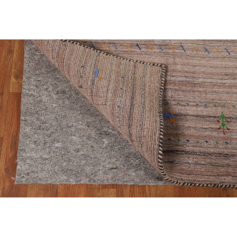 Hand Knotted Oriental 100% Wool Carpet Tribal Stripe Brown Gabbeh Area Rug - 4' 10'' X 3' 0''