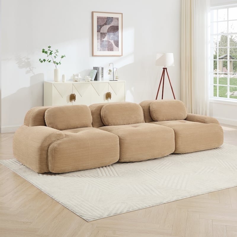 Anmytek Modern 3 Seat Modular Corduroy Sofa Camel No Assembly Sectional Couch