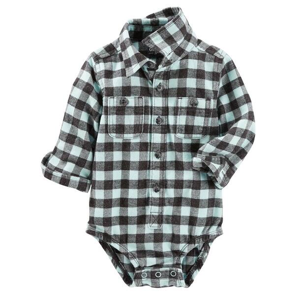 Shop Oshkosh B Gosh Baby Boys Button Front Plaid Flannel Bodysuit 9 Months Overstock 20881640