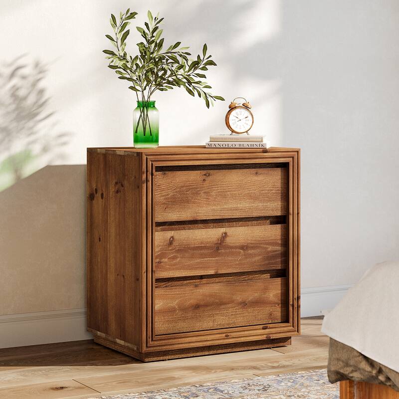 23.62" Solid Wood Nightstand with 3 Drawers, Rectangular Bedside Table for Bedroom