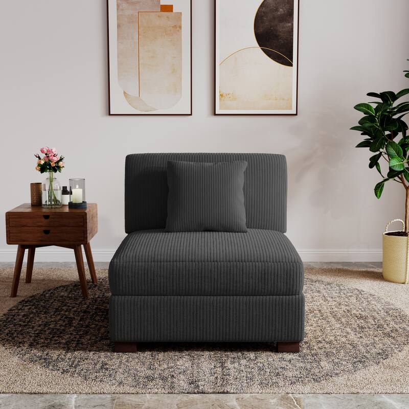 Upholstered Corduroy Modular Sectional Sofa with 2 throw pillows
