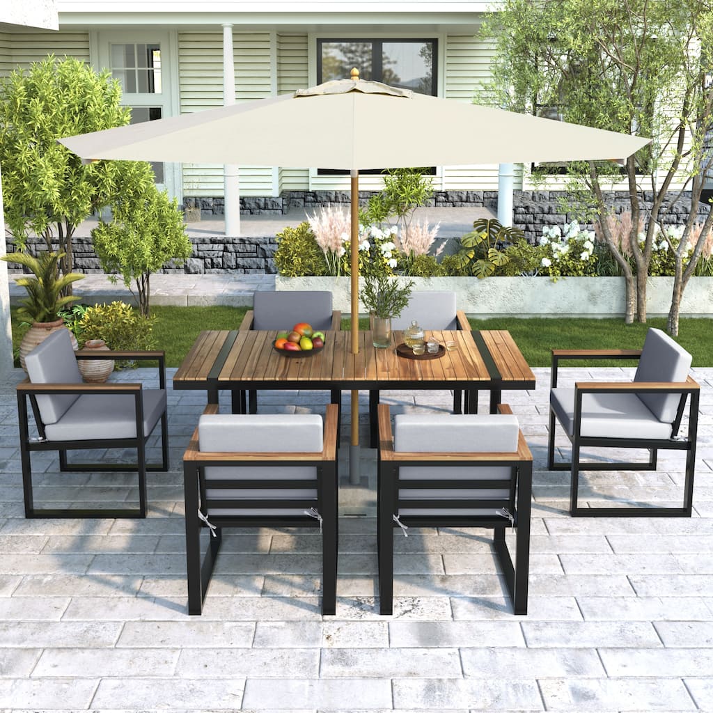 Modern 7 Pieces Outdoor Dining Set with Removable Cushions, Patio Dining Table and Chair Set for Patio, Backyard 7 Pack