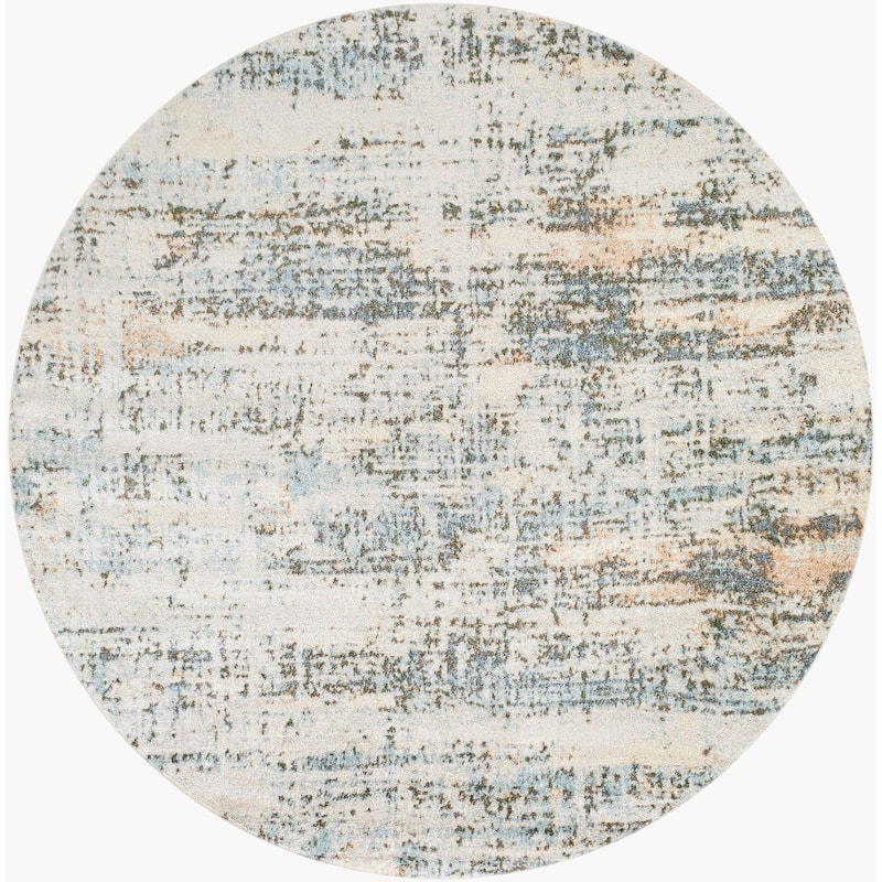 Livabliss Industrial Lillian Abstract Washable Area Rug - 6'7" x 6'7" Round - Grey/Green