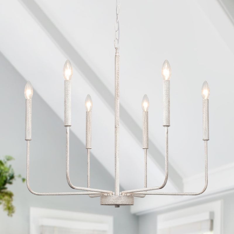 6-Light W26.18" x H66.92" Candle Chandelier for Living Room Kitchen Island - Distressed White