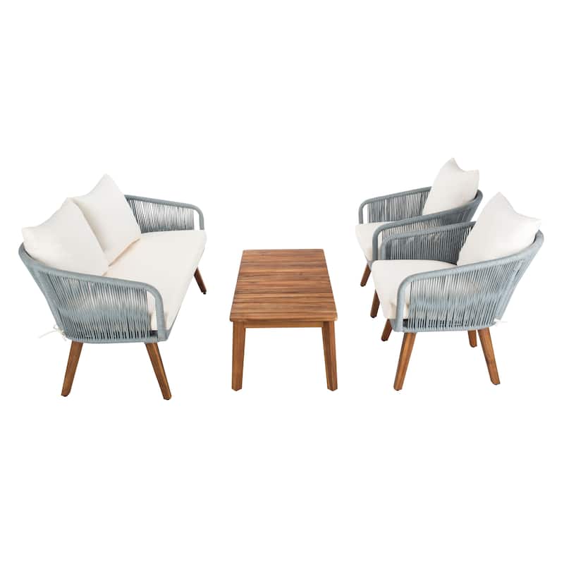 SAFAVIEH Outdoor Tobia 4-Piece Patio Conversation Set - 55W x 30D x 28H