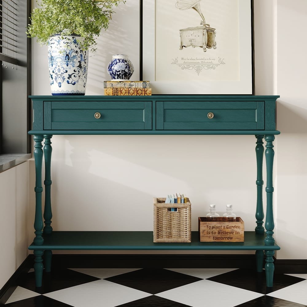 Mid-century Console Table with 2 Drawers(Minimal Assembly Needed)