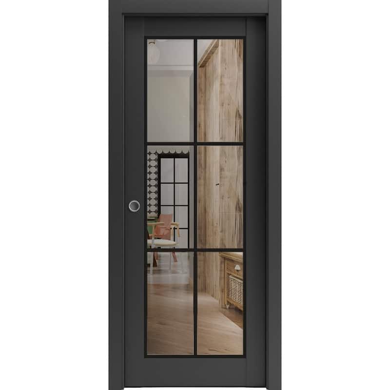 French Pocket Door 18x80 Lucia 2366 Matte Black Kit Trims Rail - Black - 30" x 80"