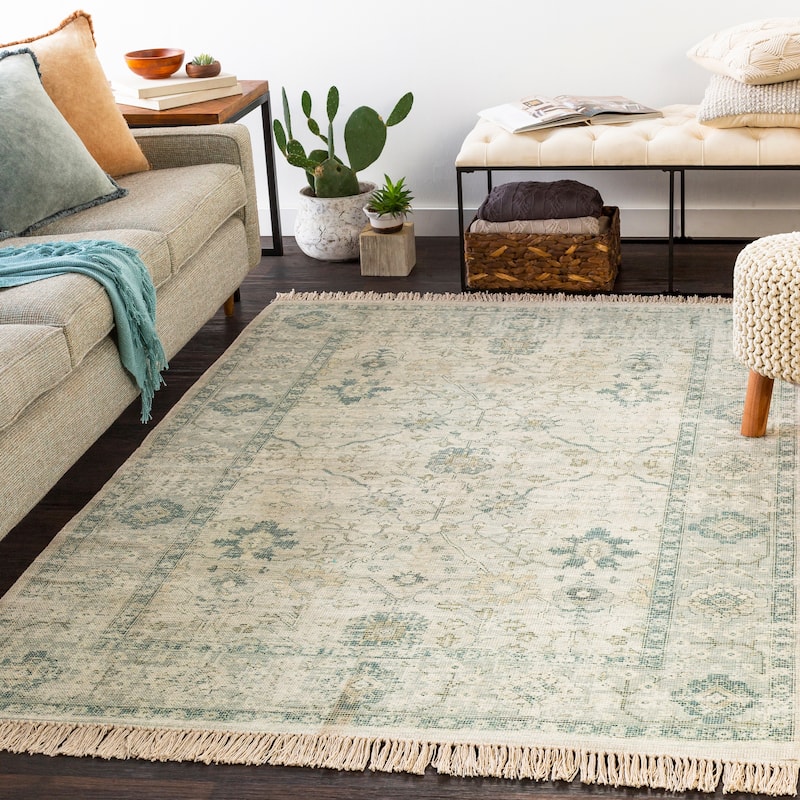 Livabliss Betsy Handmade Persian Floral Cotton Area Rug - 8'10" x 12' - Sage