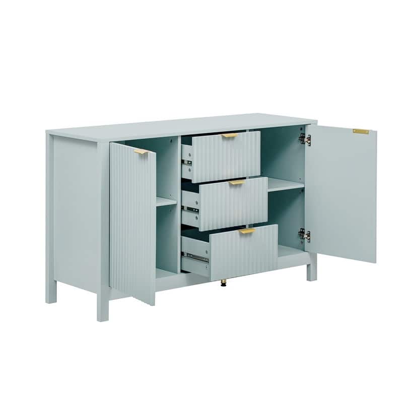 Entryway Buffet Cabinet with Wave 2-Door and 3 Drawers, Adjustable Shelves for Stylish Storage