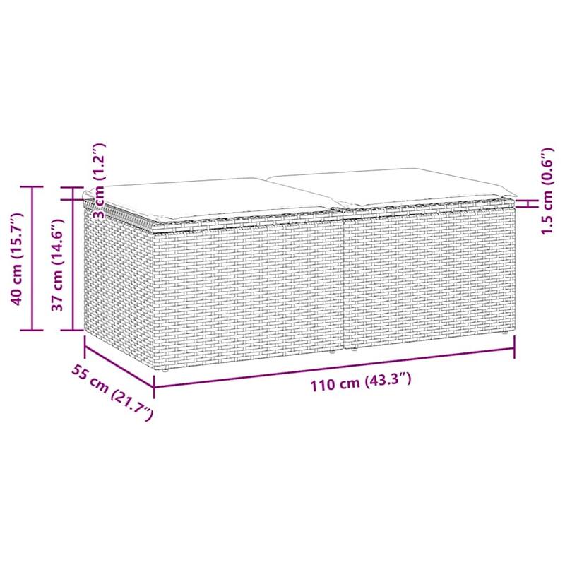 vidaXL Patio Sofa Set with Cushions Sectional Stools 2 Piece Poly Rattan Acacia - 21.7 x 21.7 x 14.6
