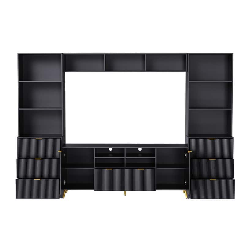 4-Piece Wood Wall Unit Entertainment Center with 13 shelves,8 Drawers and 2 Cabinets
