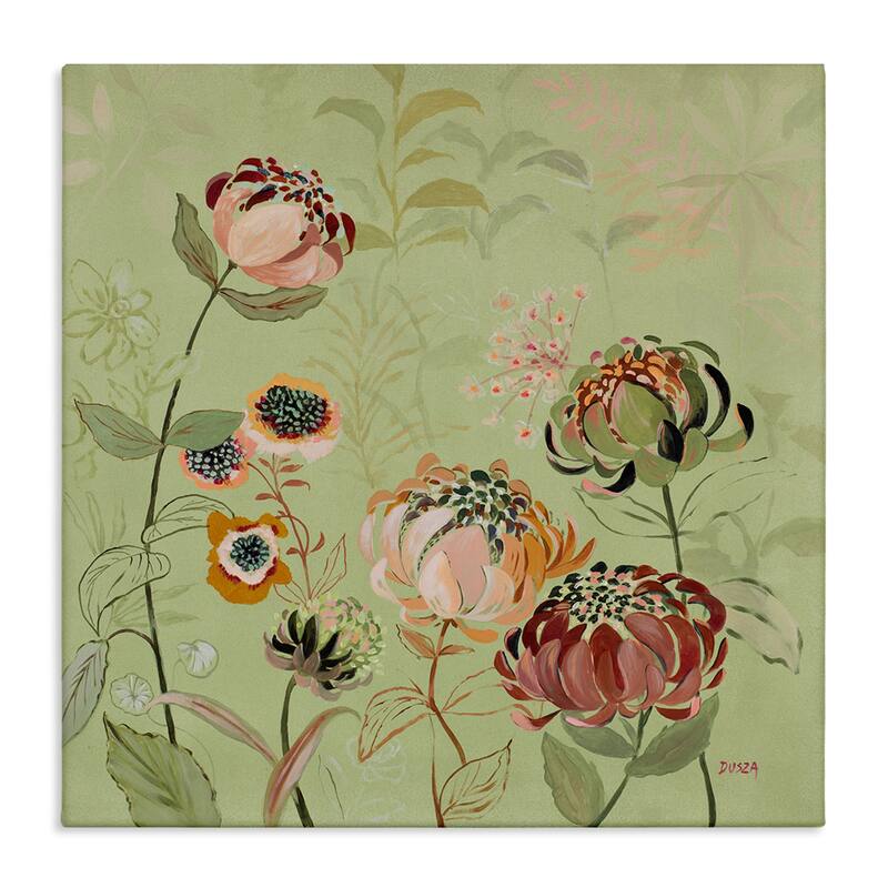 Stupell Curled Chrysanthemums on Green Canvas Wall Art Design By Dusza - 24 x 24