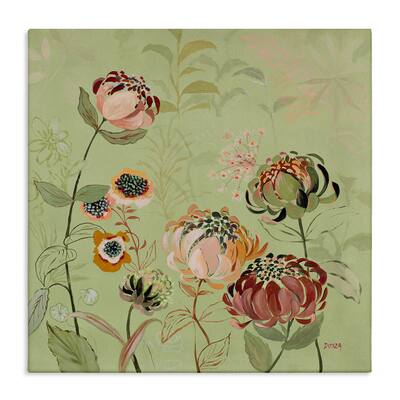 Stupell Curled Chrysanthemums on Green Canvas Wall Art Design By Dusza