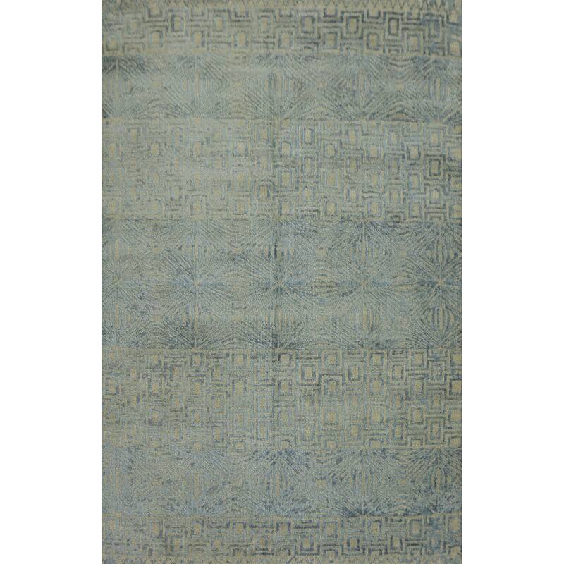 Hand-knotted Modern Wool Grey Geometric Area Rug Oriental Carpet - 7' 3'' X 5' 2''