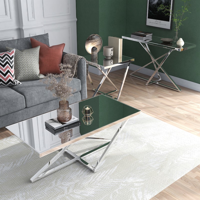 Starrla Chic Chrome Mirror Top 3-Piece Coffee Table Set by Furniture of America
