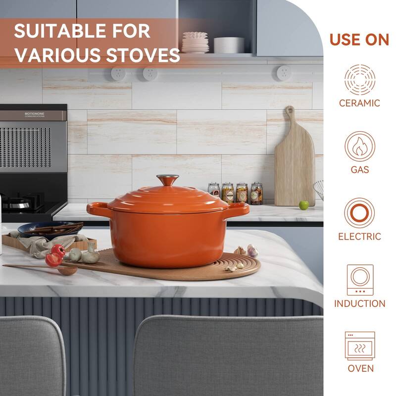 6 QT Enameled Dutch Oven Pot with Lid, Cast Iron Dutch Oven with Dual Handles Non-stick Enamel Coated Cookware