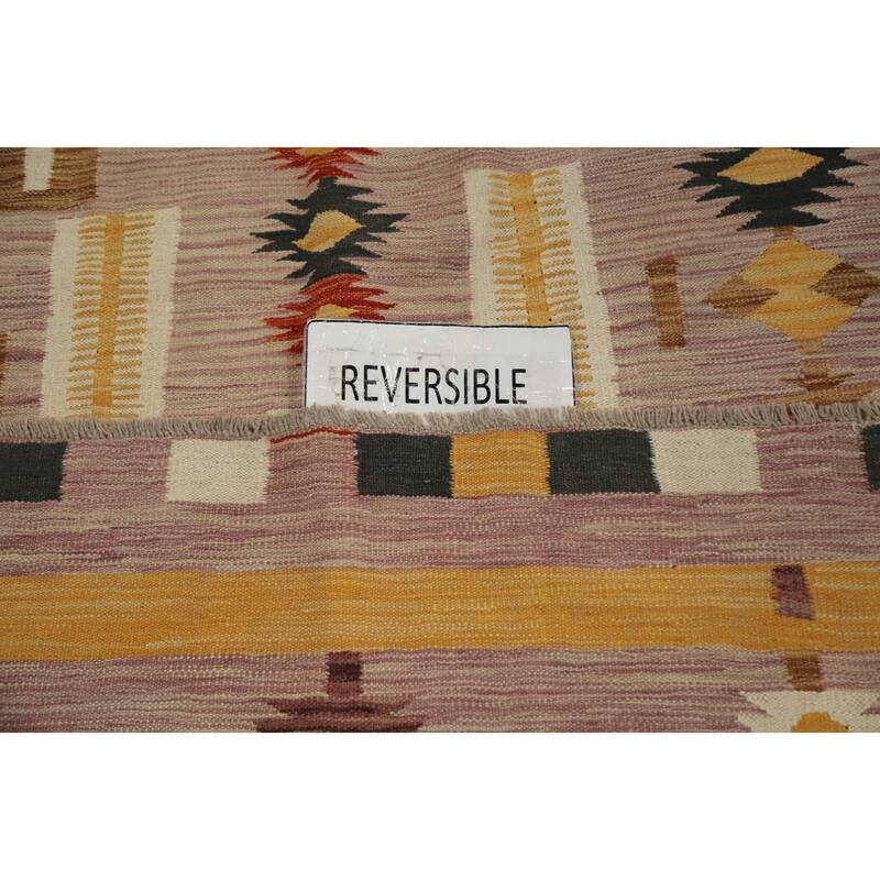 Hand Woven Oriental 100% Wool Carpet Southwestern Tribal Pink Kilim Area Rug - 6' 9'' X 5' 0''