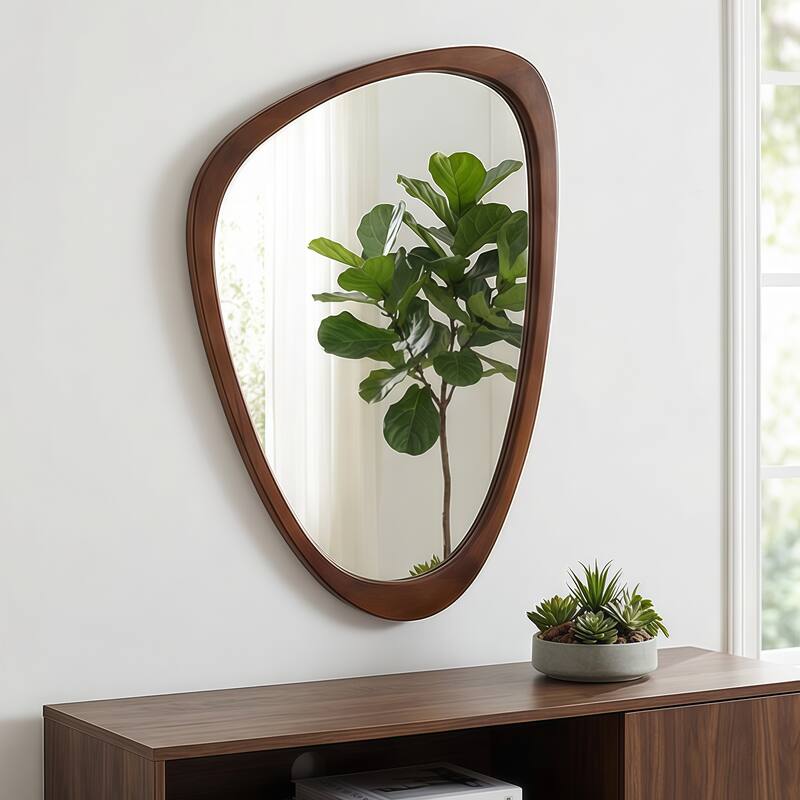 20"x30" Irregular Solid Wood Frame Decorative Mirror,For Bedroom, Bathroom, Living Room, Entryway