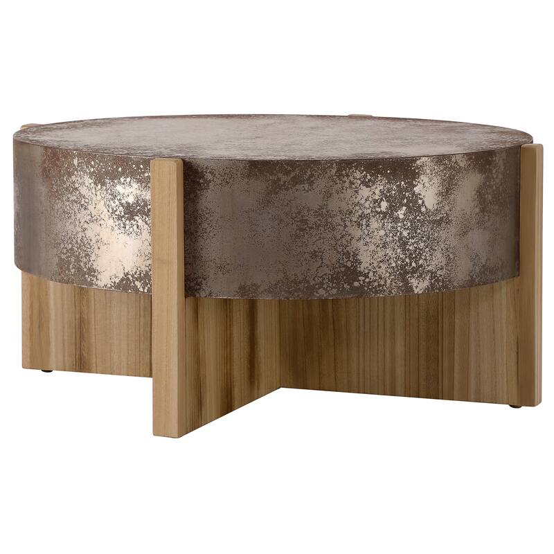 Rustic Coffee Table with Burnt Solid Wood Legs, Distressed Antique Rust Finish Tabletop, Farmhouse Industrial Center Table - Natural+Rustic