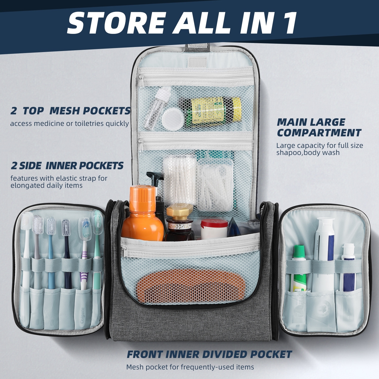 best large hanging travel toiletry bag Ultra-Sil - S | High Rise proof interior WANDF Large Hanging Travel Cosmetic