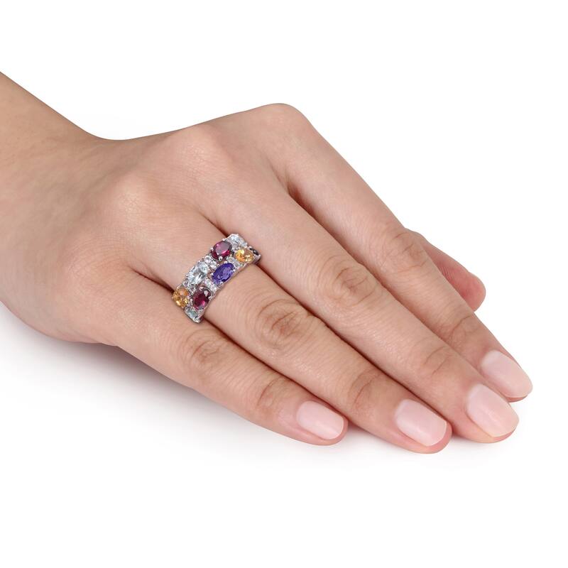 Miadora Aquamarine, Rhodolite, Citrine, Iolite & White Topaz Mosaic Ring in Sterling Silver