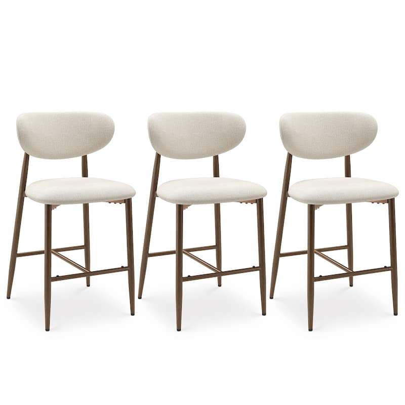 RENEWLINE 25 Inch Bar Stools with Backrest, Mid-Century Modern Counter Height Stools for Kitchen Island - Set of 3 - Beige