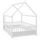 preview thumbnail 7 of 9, White Full Size Pine Floor Bed with House Roof & Guardrails