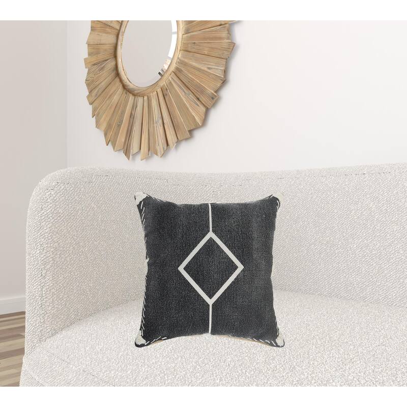 HomeRoots 20" X 20" White And Black 100% Cotton Geometric Zippered Pillow