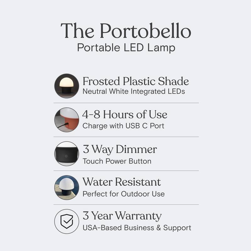 Portobello 6.6 in Sleek Matte Red Modern Portable Indoor/Outdoor Integrated LED Bedside Table Lamp with Built-In Dimmer