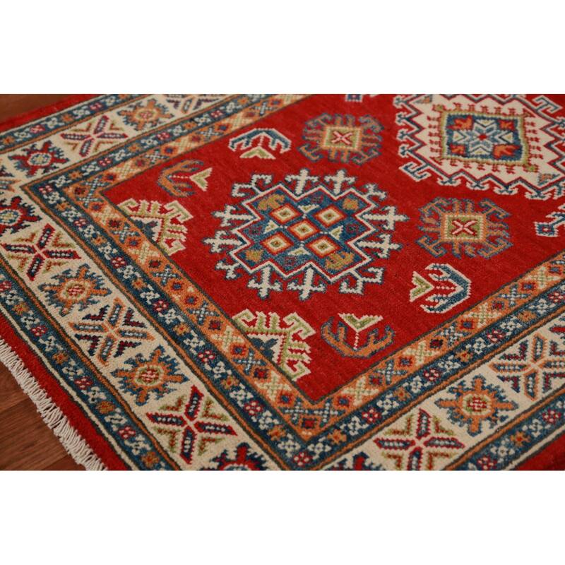 Red Kazak Foyer Rug Bedroom Hand-Knotted Wool Carpet - 2'8"x 4'1"