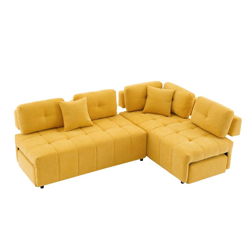 91.73" L-Shaped 4-Seat Sectional Sofa with 2 Hidden Stools, 2 Removable Lumbar Cushions, and Durable Chenille Fabric
