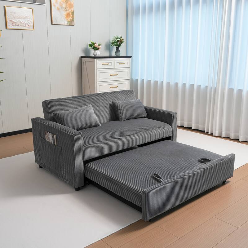 69" Corduroy Sleeper Sofa with Adjustable Backrest & Storage Pocket