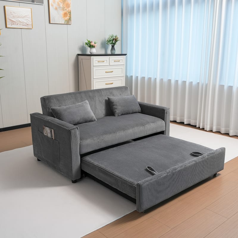 Velvet Sleeper Sofa with Adjustable Backrest, Pull-Out Loveseat Sofa Bed Couch with Storage & Lumbar Pillows