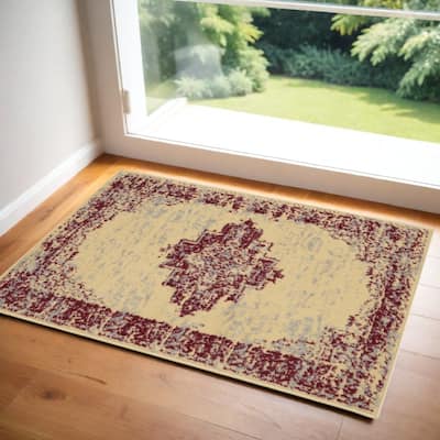 Likav Power Loomed Distressed Non Skid Stain Resistant Area Rug By HomeRoots - 60' X '36' X '0.5