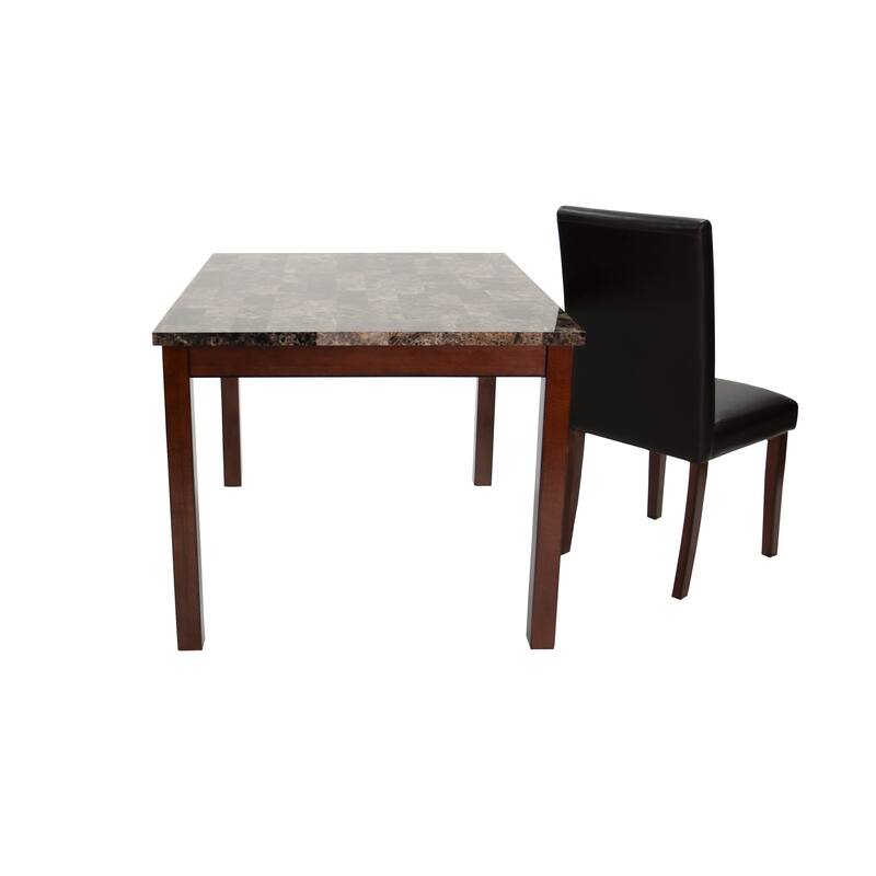 Modern Faux Marble top Table 4x Side Chairs Faux Leather Upholstered 5pc Dining Set