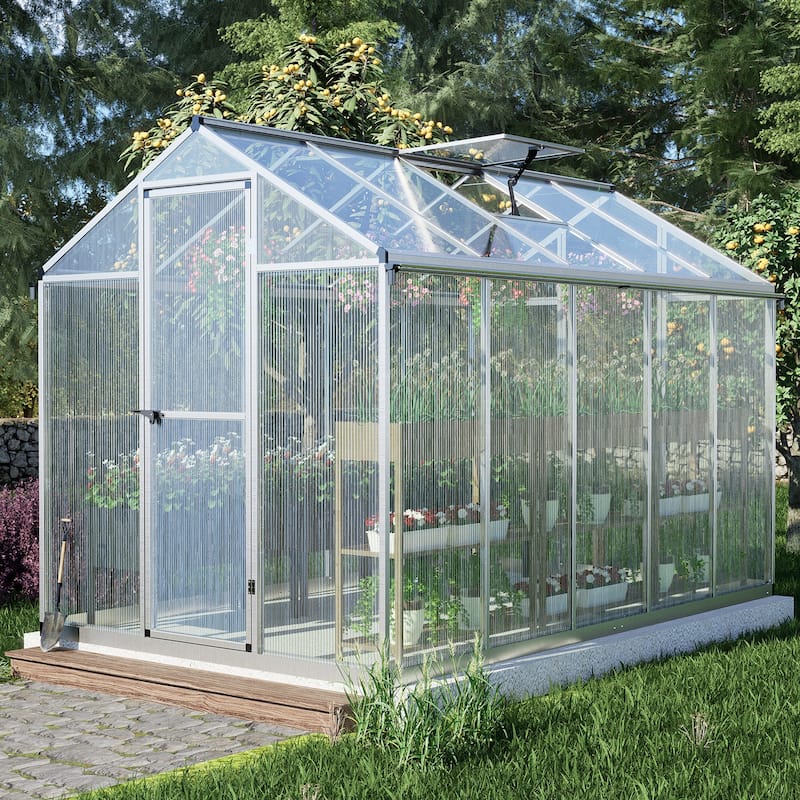 Aoodor 6' x 10' Walk-in Greenhouse with Roof Vent and Door lock - 6' x 10'