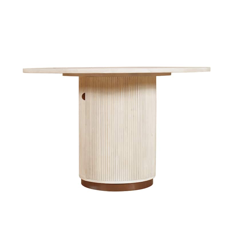 Navine Transitional Whitewashed Wood Round Dining Table by Sevita, 48" D x 48" W x 30" H - 48"D x 48"W x 30"H