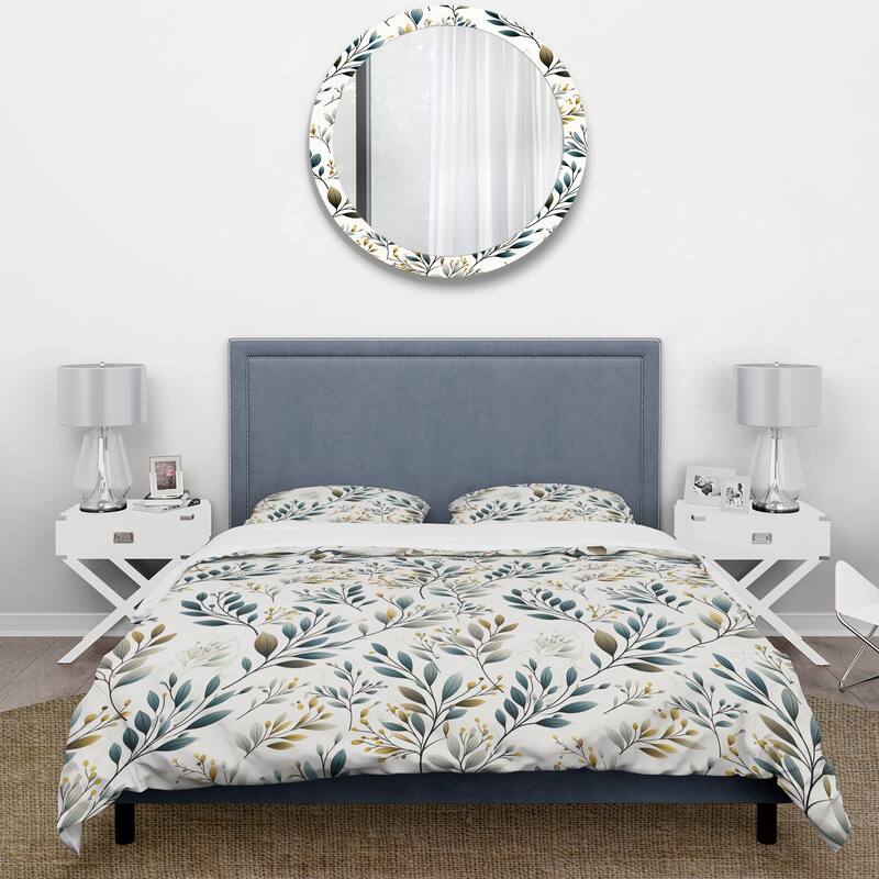Designart "Minimalist Leaves V" Floral Bedding Cover Set With 2 Shams